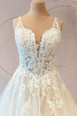 V-Neck Bridal Dress Sleeveless Tulle With Lace Appliques-27dress