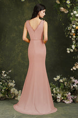 V-Neck Bridesmaid Dress Chiffon With Slit-27dress