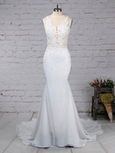 V-neck Chiffon Sweep Train Wedding Dress With Appliques Lace - Trumpet/Mermaid