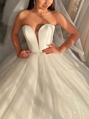 V-neck Glitter Court Train Wedding Dresses - Ball Gown