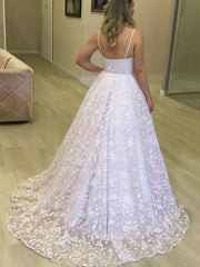 V-neck Lace Ball Gown Wedding Dress with Sweep Train
