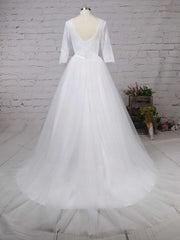 V-neck Lace Tulle Ball Gown Wedding Dress With Sashes / Ribbons