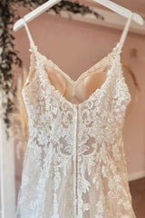 V-Neck Lace Wedding Dress Spaghetti-Straps Tulle Appliques-27dress
