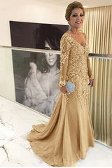 V-neck Long Sleeves Mother Of The Bride Dress with Lace Applique