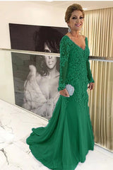 V-neck Long Sleeves Mother Of The Bride Dress with Lace Applique