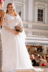 27DRESS V-neck Long Sleeves Plus Size Lace Wedding Dresses