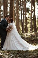 27DRESS V-neck Short Sleeves Plus Size Wedding Dresses with Sash