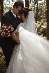 27DRESS V-neck Short Sleeves Plus Size Wedding Dresses with Sash