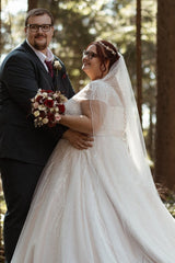 27DRESS V-neck Short Sleeves Plus Size Wedding Dresses with Sash