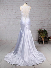 V-neck Silk-like Satin Sweep Train Wedding Dress with Beading for Trumpet/Mermaid Style