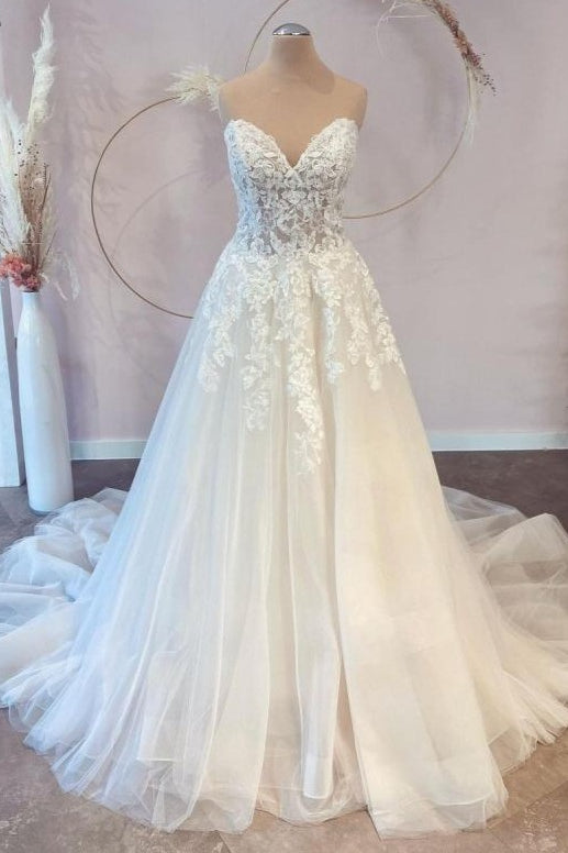 V-Neck Sleeveless Lace Wedding Dress Long On Sale-27dress