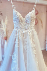 V-Neck Sleeveless Lace Wedding Dress Online-27dress