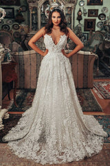 V-Neck Sleeveless Lace Wedding Dress Summer Beach Bridal Gowns-27dress