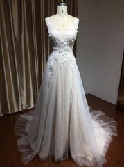 V-Neck Sleeveless Lace Wedding Dress With Split-27dress