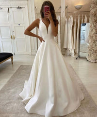 V-Neck Sleeveless Long Wedding Dress Online-27dress