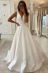 V-Neck Sleeveless Long Wedding Dress Online-27dress