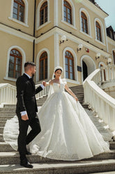 V-Neck Sleeveless Prince Wedding Dress Ball Gown With Lace-27dress