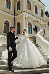 V-Neck Sleeveless Prince Wedding Dress Ball Gown With Lace-27dress