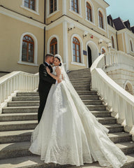 V-Neck Sleeveless Prince Wedding Dress Ball Gown With Lace-27dress