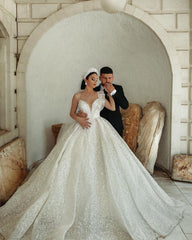 V-Neck Sleeveless Prince Wedding Dress Ball Gown With Lace-27dress