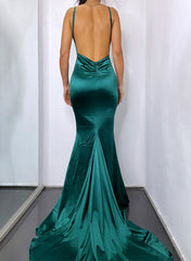 V-Neck Sleeveless Trumpet/Mermaid Prom Dresses with Sweep Train-27dress