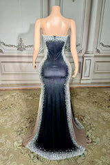 V-Neck Sleeveless Velvet Ball Gown Evening Dress with Diamonds-27dress