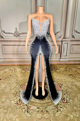 V-Neck Sleeveless Velvet Ball Gown Evening Dress with Diamonds-27dress