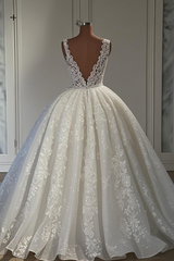 V-Neck Sleeveless Wedding Dress Ball Gown With Lace Appliques-27dress