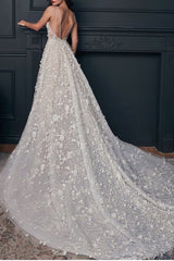 V-Neck Sleeveless Wedding Dress Long With Appliques Online-27dress