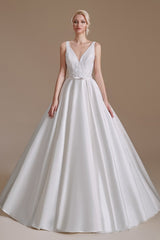 V-Neck Sleeveless Wedding Dress Princess Bridal Gowns-27dress