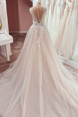 V-Neck Sleeveless Wedding Dress Tulle Lace Appliques-27dress