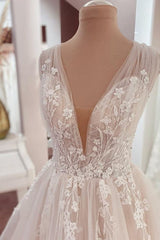 V-Neck Sleeveless Wedding Dress Tulle Lace Appliques-27dress