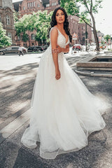 V-Neck Sleeveless Wedding Dress Tulle With Appliques Lace-27dress