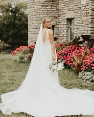 V-Neck Sleeveless Wedding Dress With Lace Appliques Summer Bridal Gown-27dress
