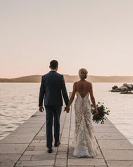 V-Neck Spaghetti-Straps Wedding Dress Lace Bridal Gowns-27dress