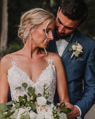 V-Neck Spaghetti-Straps Wedding Dress Lace Bridal Gowns-27dress