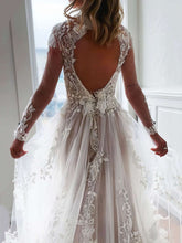V-neck Tulle Ball Gown Wedding Dress with Appliques and Lace Sweep Train