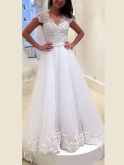 V-neck Tulle Ball Gown Wedding Dress with Sash and Ribbon