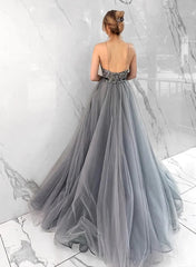 V-Neck Tulle Prom Dress with Split Front | Ball-Gown Sleeveless-27dress