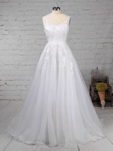 V-neck Tulle Sweep Train Ball Gown Wedding Dress With Beading