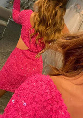 Velvet Sequins One-Shoulder Sheath Homecoming Dress - 27Dress