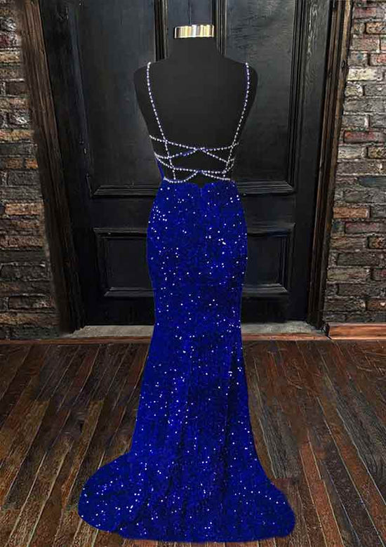 Velvet Sequins Trumpet/Mermaid Prom Dress with Sleeveless V-Neck and Sweep Train-27dress
