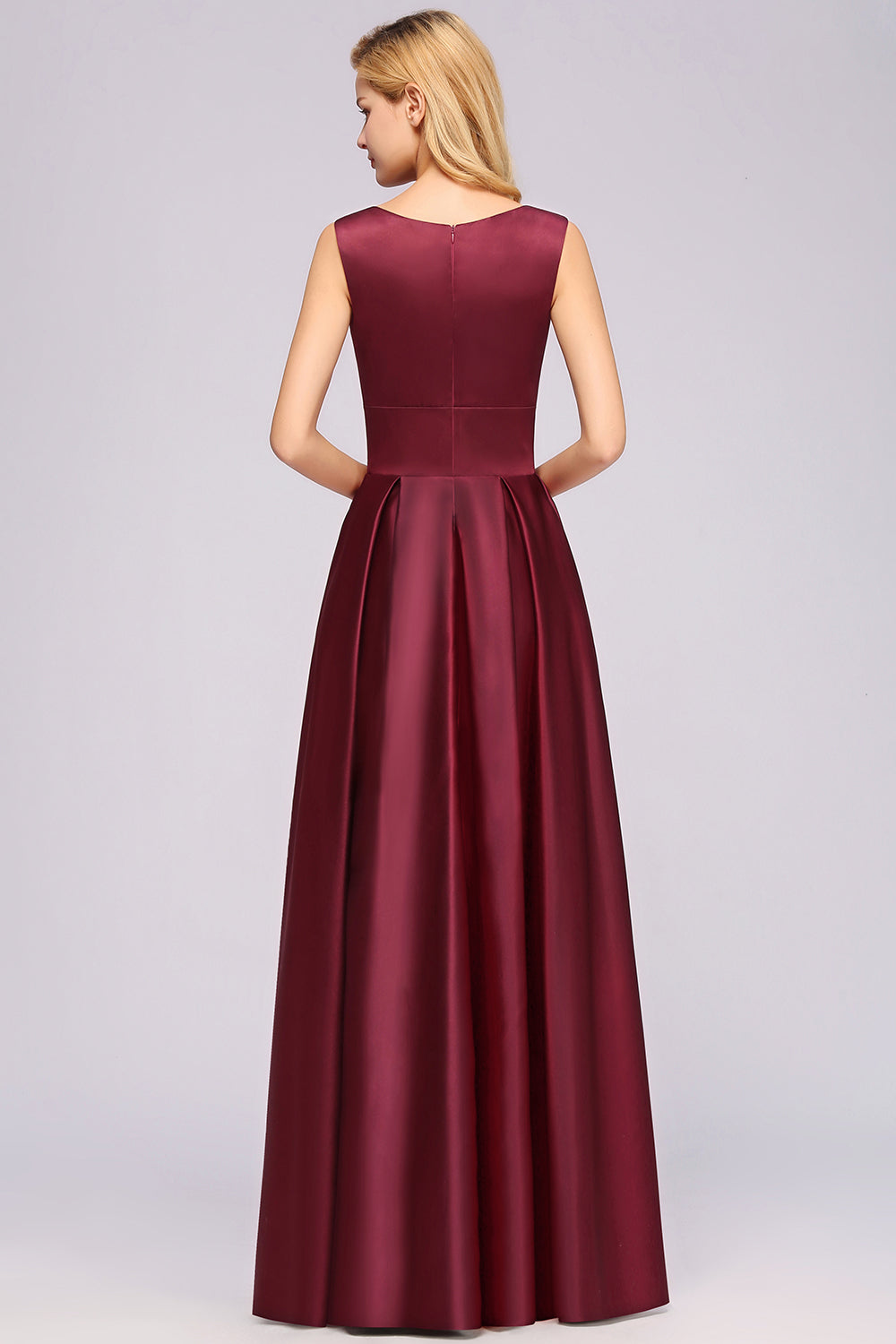 Vintage Deep-V-Neck Long Burgundy Bridesmaid Dress Online-27dress