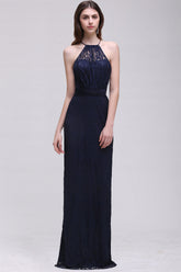 Vintage Halter Sleeveless Lace Navy Bridesmaid Dresses Affordable-27dress
