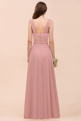 Vintage Mauve Chiffon Straps Ruffle Affordable Bridesmaid Dress-27dress