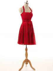 Vintage Red Short/Mini Halter Chiffon Sashes Bridesmaid Dresses