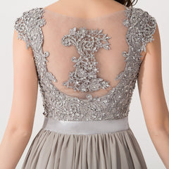 Vintage Silver Sleeveless Long Bridesmaid Dress With Appliques-27dress