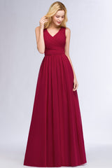 Vintage Sleeveless Pleated Burgundy Chiffon Bridesmaid Dresses Affordable-27dress
