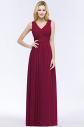 Vintage Sleeveless Pleated Burgundy Chiffon Bridesmaid Dresses Affordable-27dress