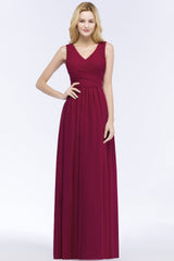 Vintage Sleeveless Pleated Burgundy Chiffon Bridesmaid Dresses Affordable-27dress